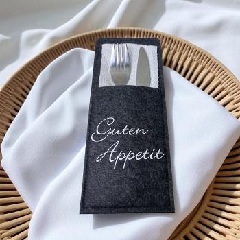 2/4/6er Set Bestecktasche Guten Appetit - Filz anthrazit oder grau - Artikel Nr. 1100082